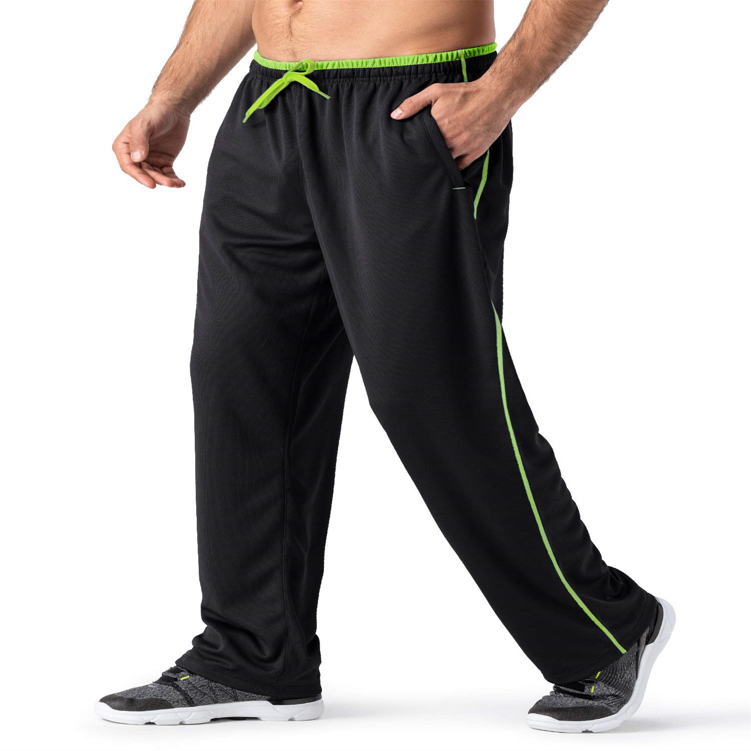 Men Lightweight Sweatpants Loose Fit Open Bottom Mesh Athletic Pants with Zipper Pockets